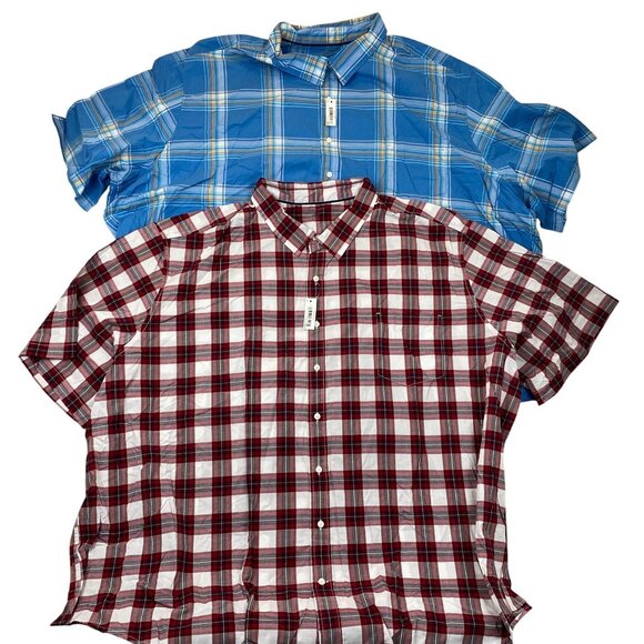 NWT Essentials Men's Shirt 6XL Short Sleeve Button-Up Plaid Casual Classic - Picture 1 of 14